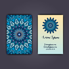 Luxury business cards with floral mandala ornament. Vintage decorative elements