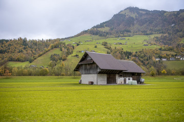 Engelberg, Switzerland, October 29;2017; Beautiful view of countryside village and mountain at autumn in Engelberg, Switzerland