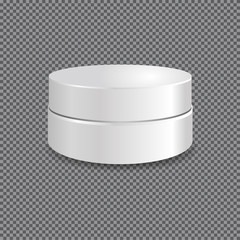 White round box with round cap. Vector packaging mock up template. Tube for your design