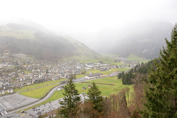 Engelberg, Switzerland, October 29;2017; Beautiful view of small town and mountain at autumn in Engelberg, Switzerland