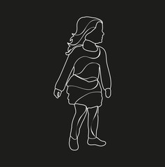 isolated sketch little girl playing