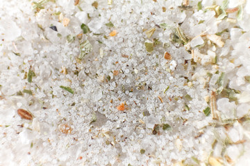 White salt crystal background. Close-up. Macro