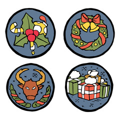Set of Christmas and New Year round emblems
