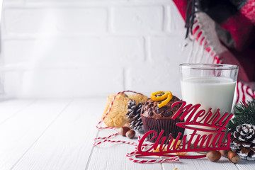 Cookie with milk and christmas tree