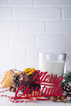 Cookie with milk and christmas tree