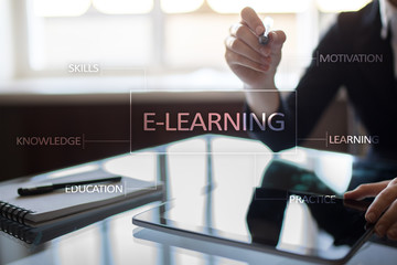 E-Learning on the virtual screen. Internet education concept.