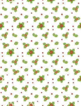 Seamless vector pattern with mistletoe and Holly With Red Berries. Mistletoe berries and leaves. vector Illustration