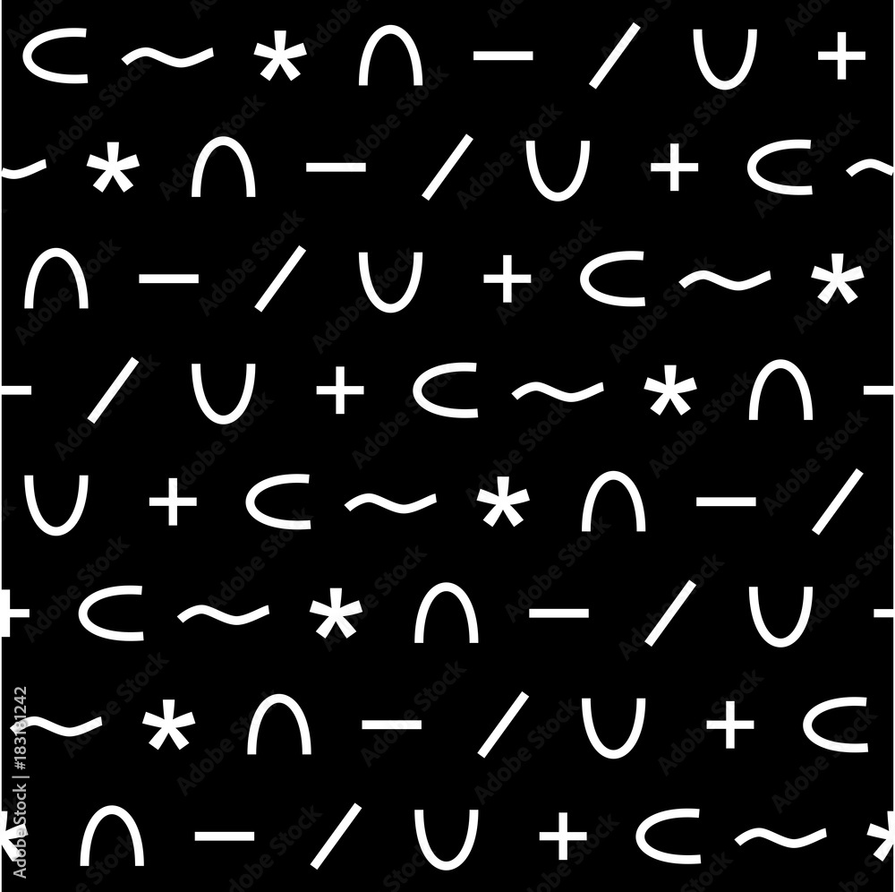 Aufkleber black and white seamless mathematical symbols pattern. repeated math design elements.