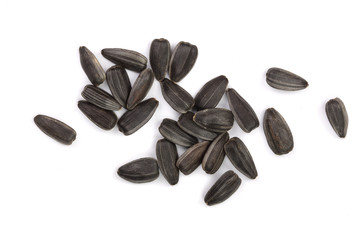 Sunflower seeds isolated on white background. Top view