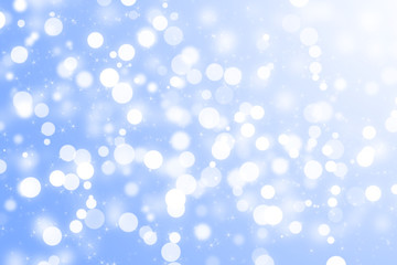 abstract white bokeh with star or snow and bubble on blue and white background for christmas on winter or sky