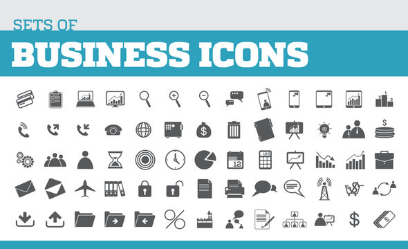 Illustration of icons for business and business metaphors. Universal icons for business.