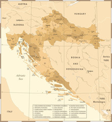 Croatia Map - Vintage Detailed Vector Illustration