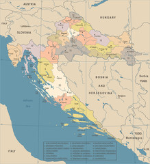 Obraz premium Croatia Map - Vintage Detailed Vector Illustration