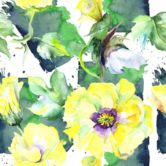 Wildflower eustama flower pattern in a watercolor style. Full name of the plant: eustama. Aquarelle wild flower for background, texture, wrapper pattern, frame or border.