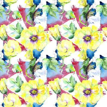 Wildflower eustama flower pattern in a watercolor style. Full name of the plant: eustama. Aquarelle wild flower for background, texture, wrapper pattern, frame or border.