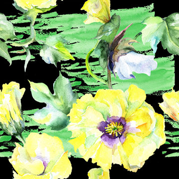 Wildflower eustama flower pattern in a watercolor style. Full name of the plant: eustama. Aquarelle wild flower for background, texture, wrapper pattern, frame or border.