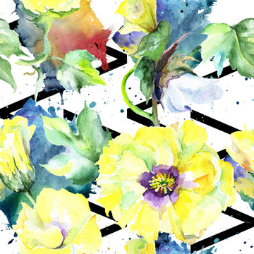 Wildflower eustama flower pattern in a watercolor style. Full name of the plant: eustama. Aquarelle wild flower for background, texture, wrapper pattern, frame or border.