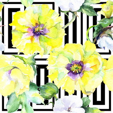 Wildflower eustama flower pattern in a watercolor style. Full name of the plant: eustama. Aquarelle wild flower for background, texture, wrapper pattern, frame or border.