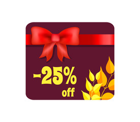 -25 Off Card with Ribbon on Vector Illustration