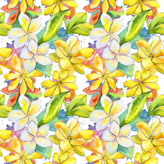 Wildflower gardenia flower pattern in a watercolor style. Full name of the plant: gardenia. Aquarelle wild flower for background, texture, wrapper pattern, frame or border.