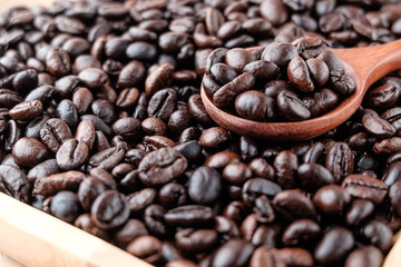 coffee beans on wooden background