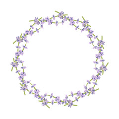 Vector lavender wreath. Provencal style. Vintage border frame, retro ornament pattern with lavender flowers. Text place. Design for greeting card, packaging, wedding card, cosmetics, organic products.
