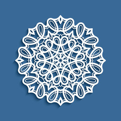Round lace doily, cutout paper pattern