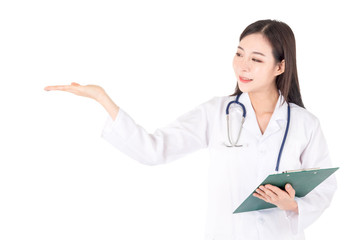 Portrait of medical female doctor isolated on white background