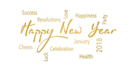 Grusskarte als gold Banner mit Happy New Year Wünschen und Grüssen