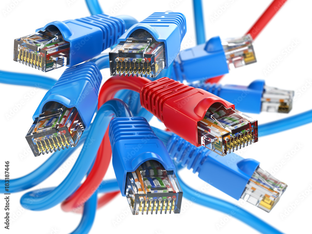 Aufkleber computer network lan cables rj45. internet connections choice concept.