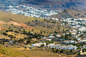 View of the valley of a thousand palm trees and the town of Haria. Lanzarote. Canary Islands. Spain