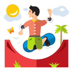 Vector Skateboarding. Flat style colorful Cartoon illustration.