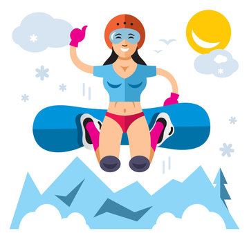 Vector Snowboarding. Flat style colorful Cartoon illustration.