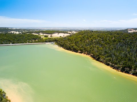 Aerial photograph of Waroona Dam south of Perth, Western Australia, Australia.