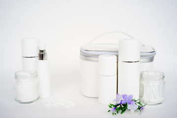 Cosmetics on white background