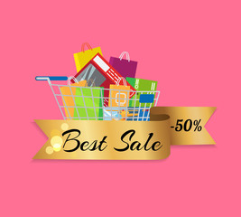 Best Sale 50 Off Banner Cart Full of Shopping Bags