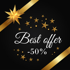 Best Offer -50 Promo Poster with Golden Ribbons