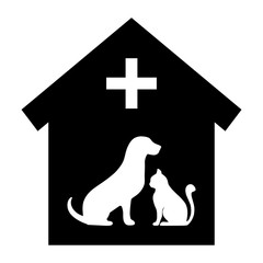 cat and dog in a kennel on a white background