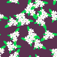 Beautiful white flower bouquet seamless pattern vector on Purple color background.