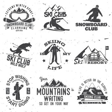 Ski and Snowboard Club emblem. Vector illustration.