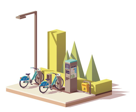 Fototapeta Vector low poly bicycle sharing system
