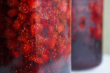 Strawberries fruit jam close-up. Useful and tasty dessert