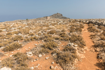 Stony landscape on the way to the Kleoboulous's tomb in Lindos on the Rhodes Island, Greece. 
