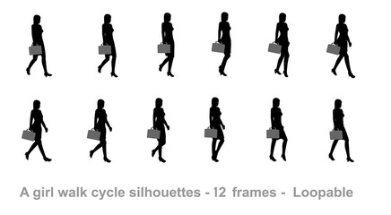 Business girl walk cycle animation sprite sheet,  Women walk cycle, Animation Frames