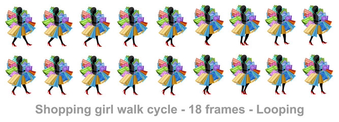 shopping girl walk cycle,  Animation sprite sheet, sprites, Loop animation