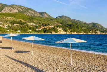 Kokkari beach is a beautiful pebble beach on the island of Samos, Greece