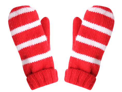 Red Christmas Gloves Isolated.Holiday Decoration Objects.