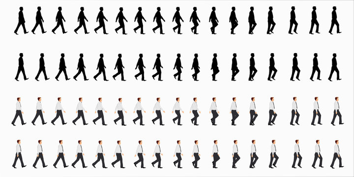 business man walk cycle sprite sheet, Animation frames, silhouette, Loop  animation Stock Vector | Adobe Stock