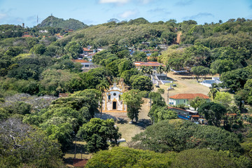 Fototapeta na wymiar Aerial view of Vila dos Remedios and Nossa Senhora dos Remedios Church - Fernando de Noronha, Pernambuco, Brazil