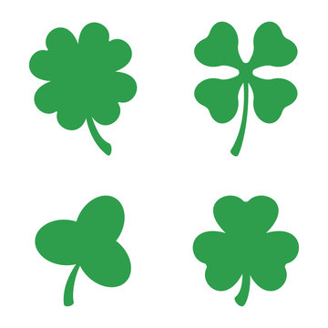 Set of three and four leaf clovers. Vector icon. St Patricks day. Clover silhouette.